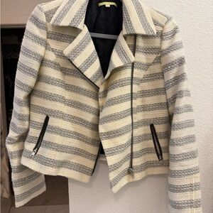 Gianni Bini Striped Moto Blazer in White & Gray